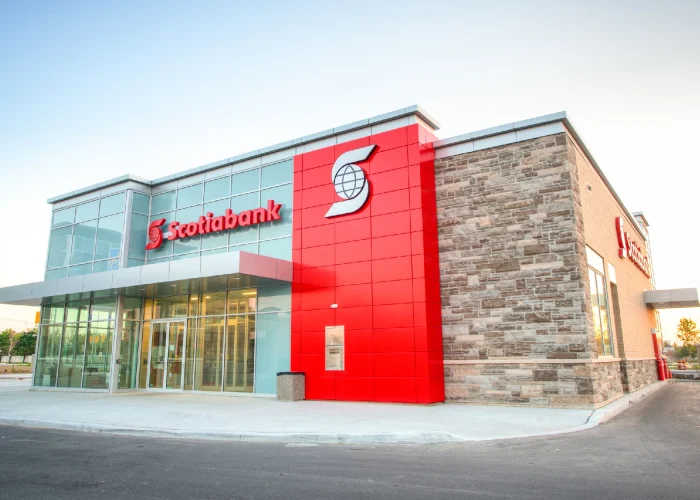 Chinguacousy Marketplace, Brampton – Scotiabank branch exterior at dusk