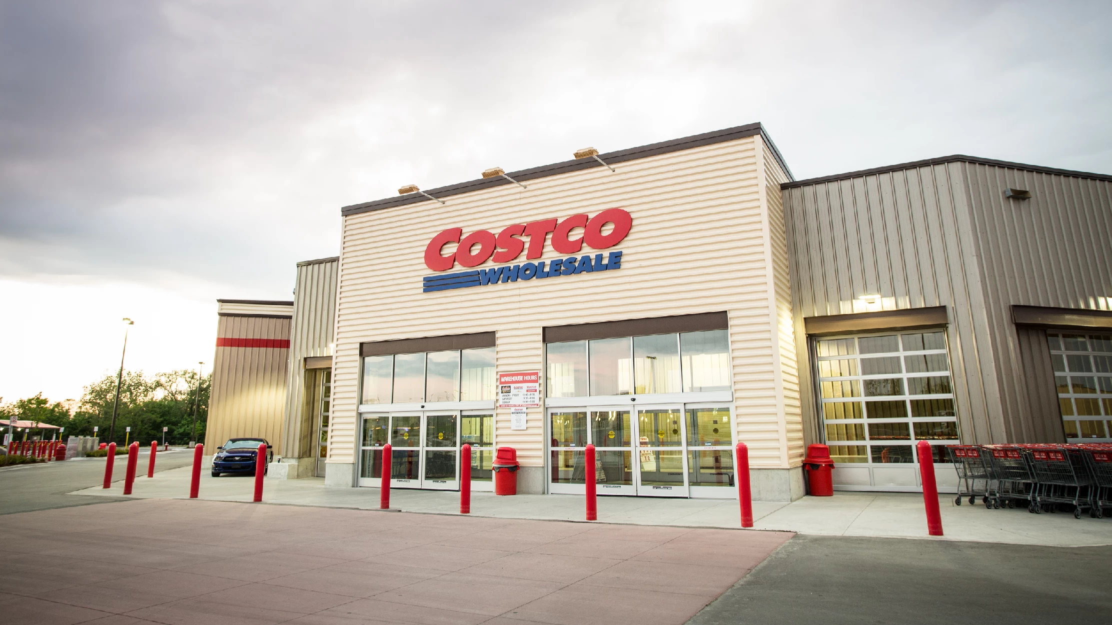 Creekside Crossing, Mississauga – Costco Wholesale storefront with red bollards