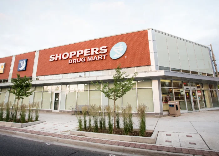 Bathurst St & Invermay Ave, Toronto – Shoppers Drug Mart storefront with new landscaping