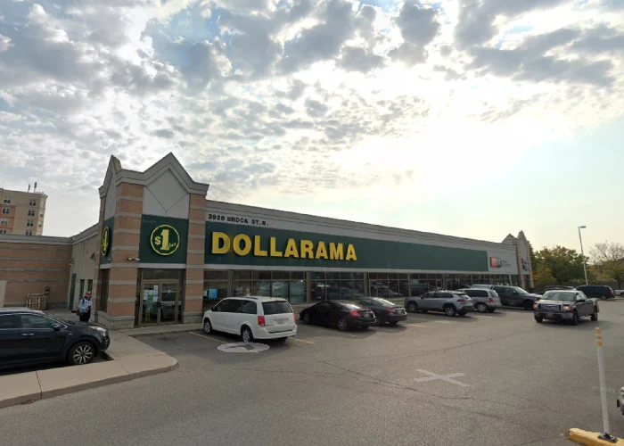 Valleywood Centre, Whitby – Dollarama storefront with parked cars