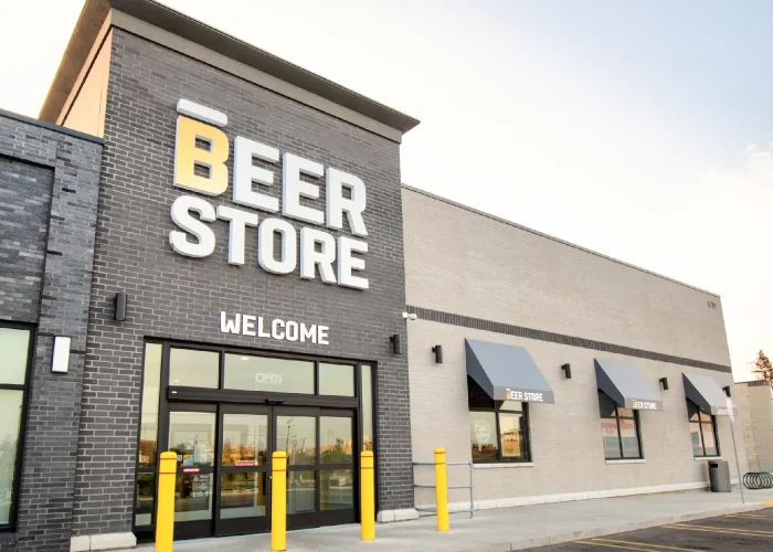 Vista Park Place, Stouffville – Beer Store entrance with yellow bollards