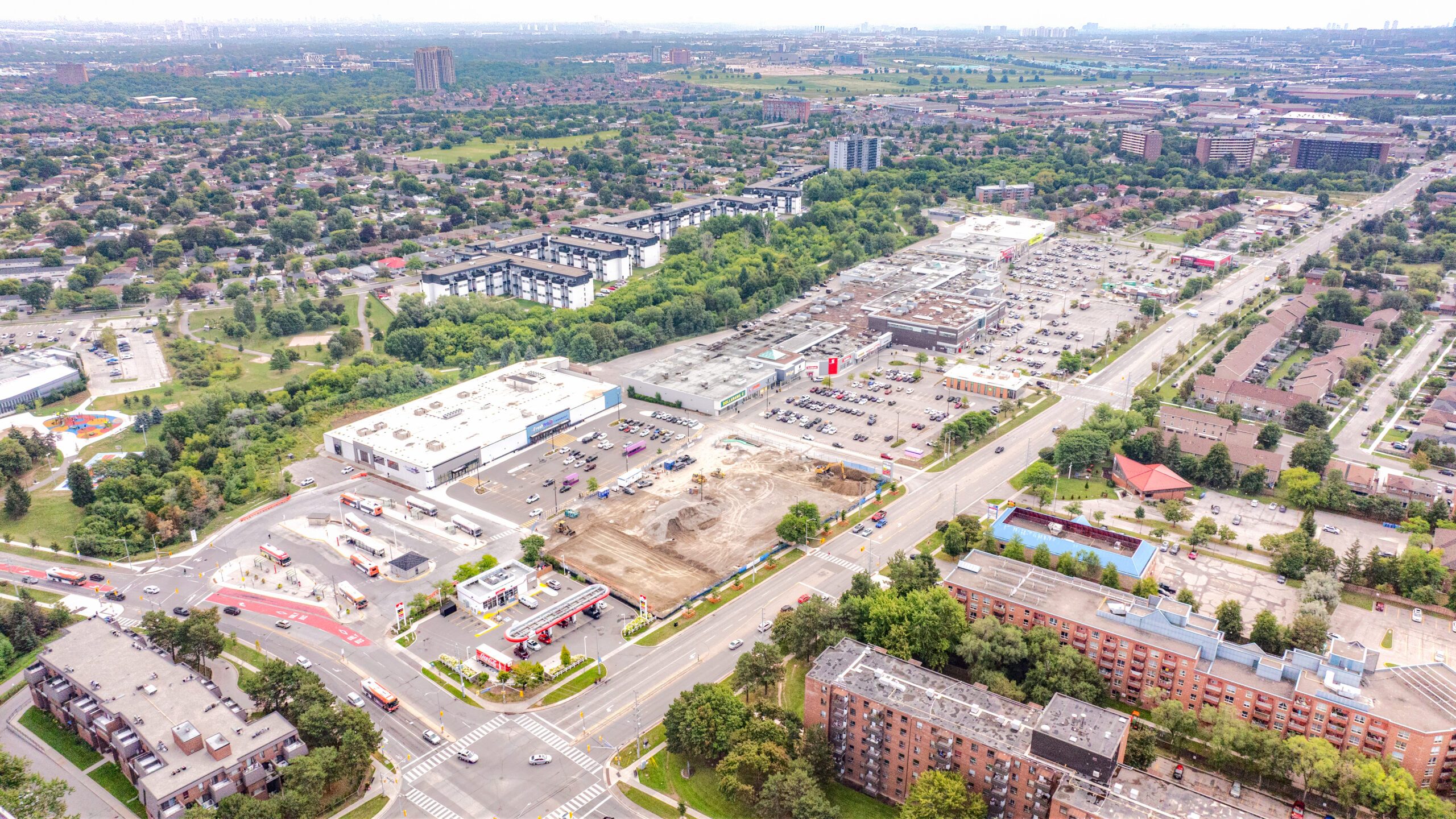 Westwood Square, Mississauga – aerial view of the plaza and surrounding neighbourhood