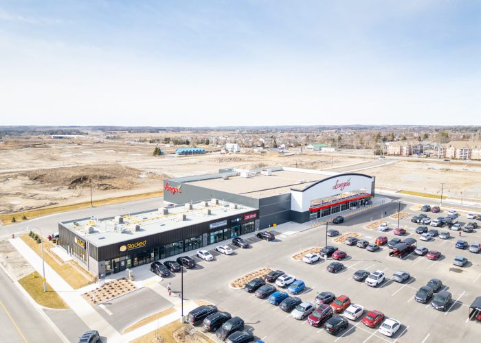 Brooklin Boroughs Phase I, Brooklin – aerial view of the Longo's plaza and full parking lot