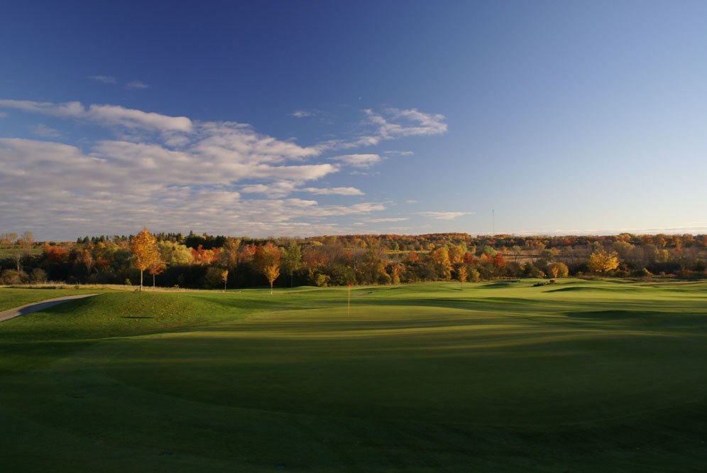 Watsons Glen – golf course fairway at sunset with autumn trees