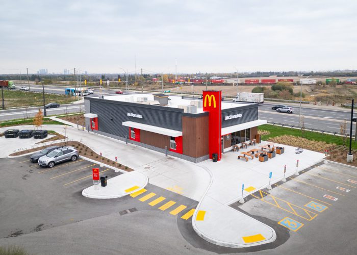 New Kleinburg Marketplace, Kleinburg – elevated view of the McDonald's pad building with drive-through