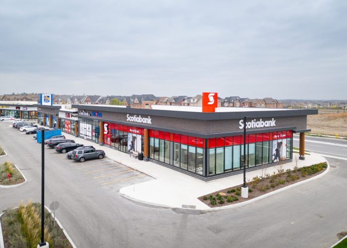 New Kleinburg Marketplace, Kleinburg – elevated view of the Scotiabank pad building