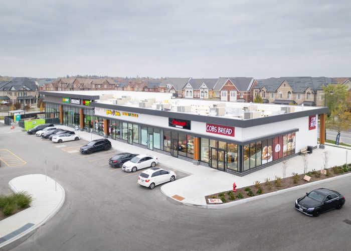 New Kleinburg Marketplace, Kleinburg – elevated view of the retail strip with COBS Bread