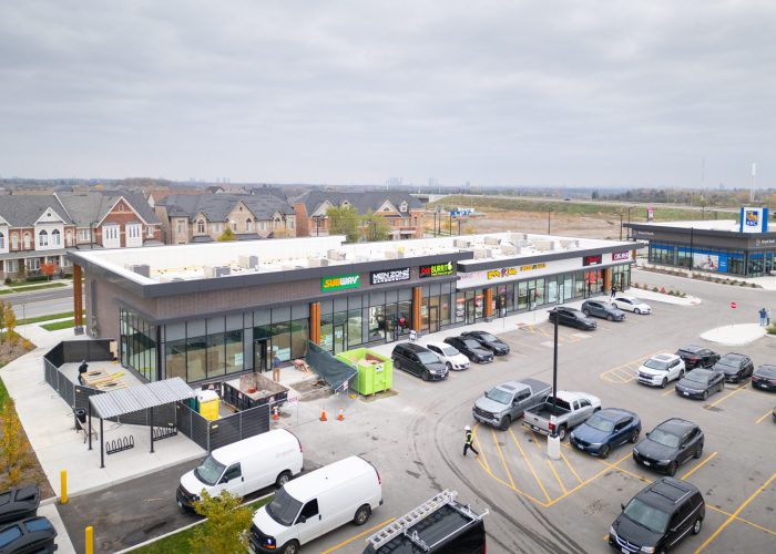 New Kleinburg Marketplace, Kleinburg – elevated view of the retail strip and parking lot