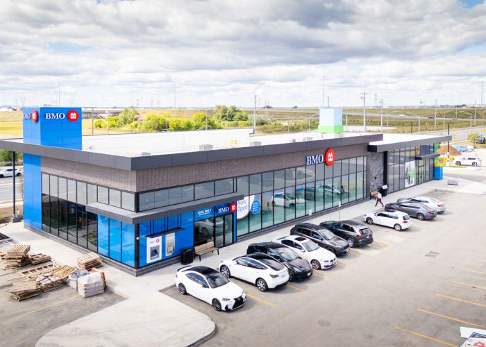 New Kleinburg Marketplace, Kleinburg – elevated view of the BMO pad building