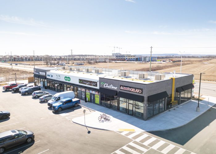 Mazmik Marketplace, Milton – elevated view of a retail strip with Chatime