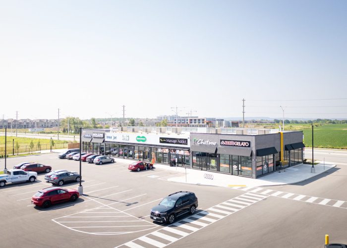 Mazmik Marketplace, Milton – elevated view of a retail strip with Chatime