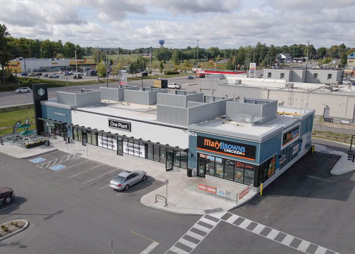 Emerald Crossing Phase I & II, Shelburne – retail building with Mary Brown's Chicken and parking lot