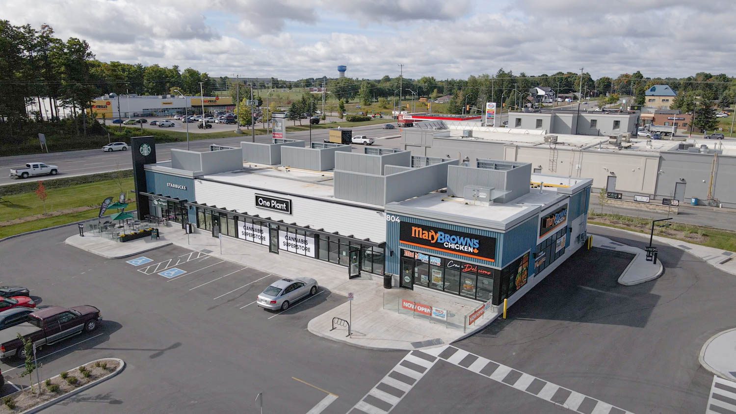 Emerald Crossing Phase I & II, Shelburne – retail building with Mary Brown's Chicken and parking lot