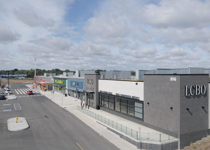 Emerald Crossing Phase I & II, Shelburne – LCBO building corner and plaza parking lot