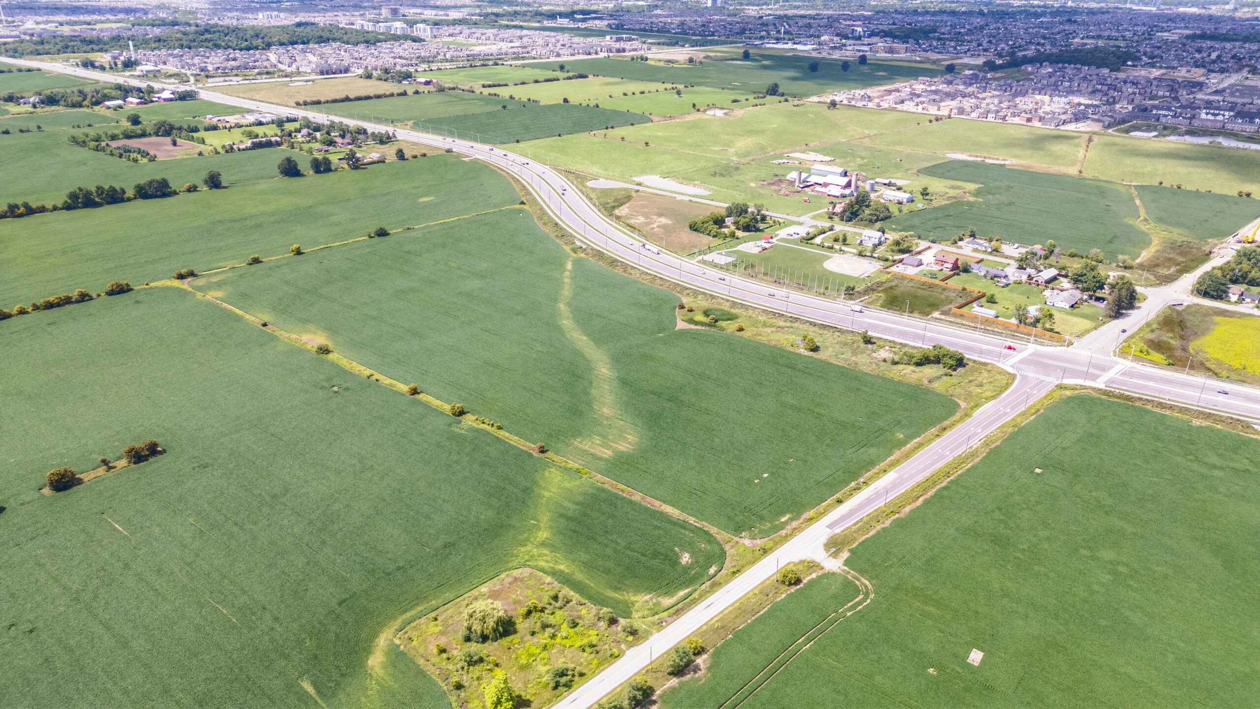 Fourth Line & Britannia Rd, Milton – aerial view of the undeveloped site